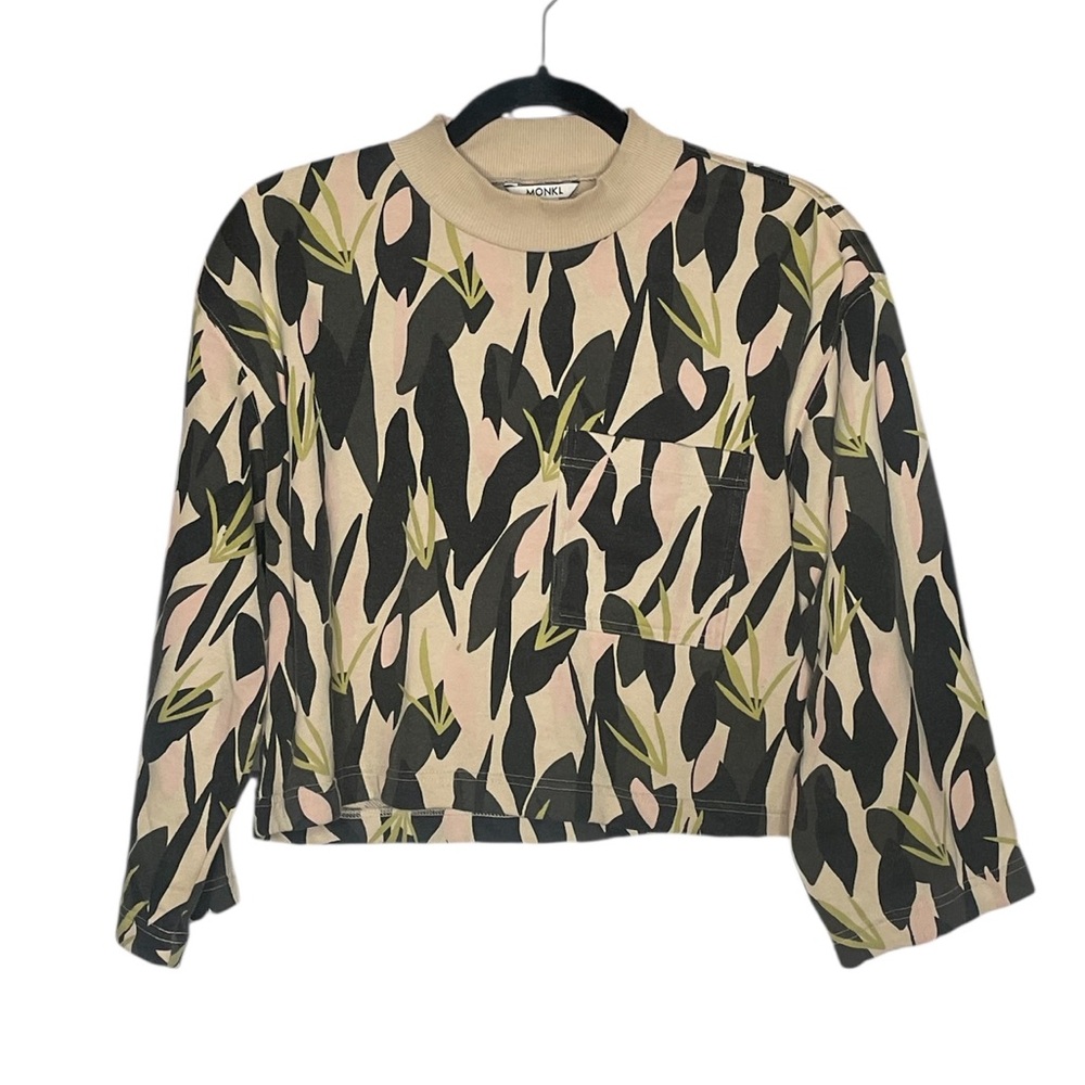 Monki Vibrant Camo Leaf Crop Top, 3/4 Sleeves_M